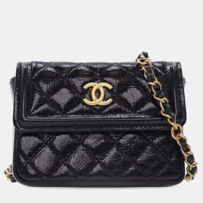 Pre-owned Chanel Black Quilted Shiny Aged Calfskin Waist Belt Bag