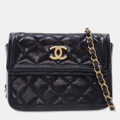 Pre-owned Chanel Black Quilted Shiny Aged Calfskin Waist Belt Bag