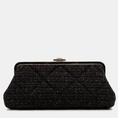 Pre-owned Chanel Black Quilted Tweed Kisslock Clutch