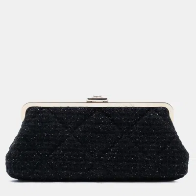 Pre-owned Chanel Black Quilted Tweed Kisslock Clutch