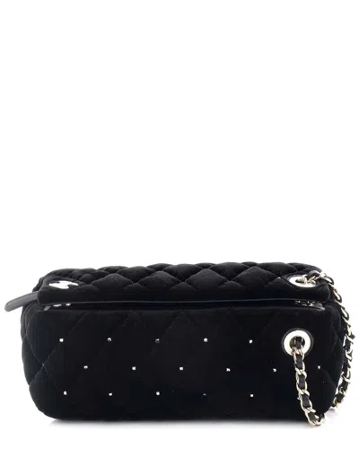 Pre-owned Chanel Black Quilted Velvet Cc Barrel Wristlet Chain Clutch (authentic Pre-  Loved)