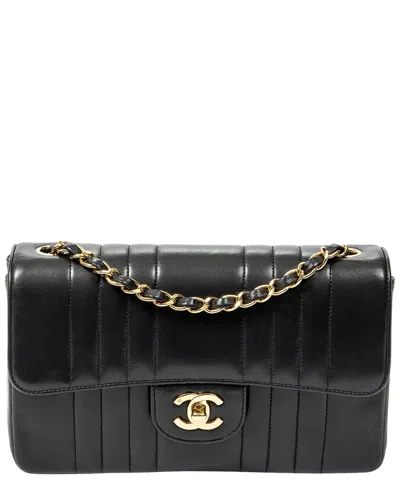 Chanel Black Quilted Vertical Lambskin Leather Vertical Stitch Single Flap 26  (authentic Pre-loved)