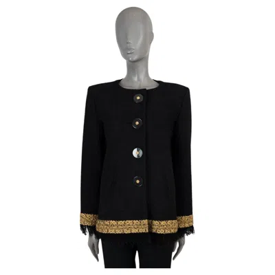 Pre-owned Chanel Black Rayon 2017 17a Cosmopolite Embroidered Tweed Jacket 42 L