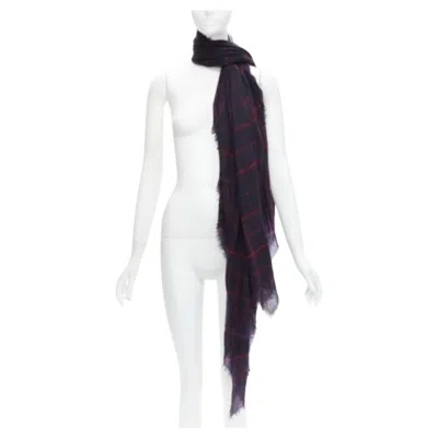 Pre-owned Chanel Black Red Cc Logo Diamond Quilt Print Soft Warm Raw Edge Scarf