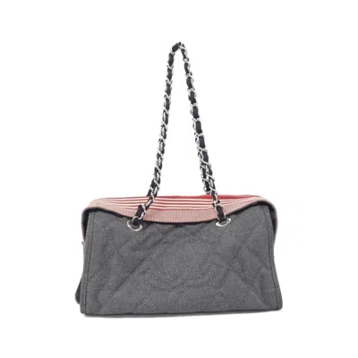 Pre-owned Chanel Black Red Color Denim Shoulder Bag () In Multi