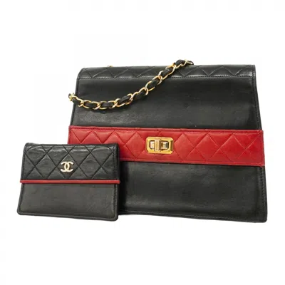 Pre-owned Chanel Black Red Color Leather Pouch Shoulder Bag () In Multi