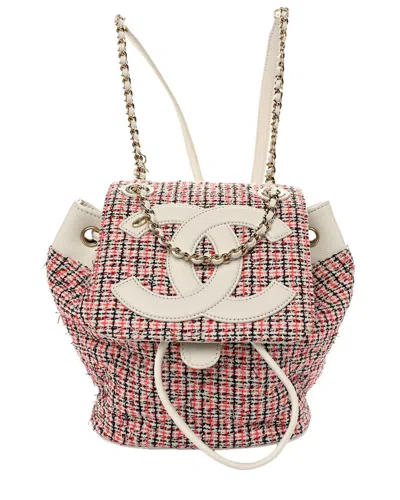 Pre-owned Chanel Black Red White Tweed Calfskin Tweed Cc Mania Backpack (authentic Pre-  Loved)