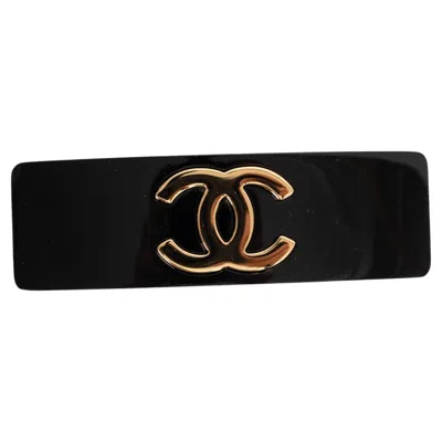 Pre-owned Chanel Black Resin 24b Cc Barrette Hair Clip