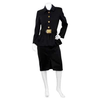 Pre-owned Chanel Black Ruched & Belted Silk Jacket & Skirt Suit Set Circa 2019