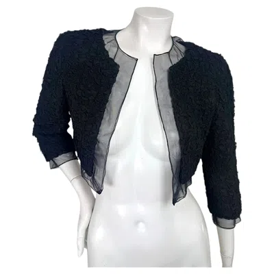 Pre-owned Chanel Black Ruched Silk Chiffon Cropped Bolero Jacket Fr 34