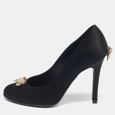 Pre-owned Chanel Black Satin Bow Embellished Pumps Size 39