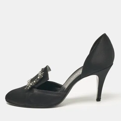 Pre-owned Chanel Black Satin Buckle Detail D'orsay Pumps Size 39