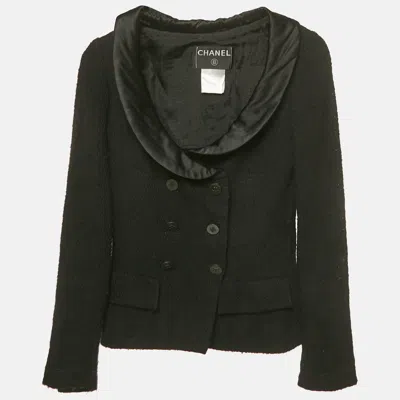 Pre-owned Chanel Black Satin Collar Tweed Jacket S