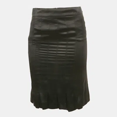Pre-owned Chanel Black Satin Flounce Knee-length Skirt S