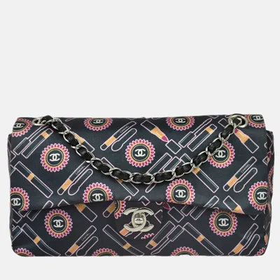 Pre-owned Chanel Black Satin Lipstick Classic Single Flap Shoulder Bag