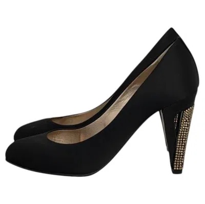 Pre-owned Chanel Black Satin Pumps With Dazzling Crystal Heels - Size 39 Eu