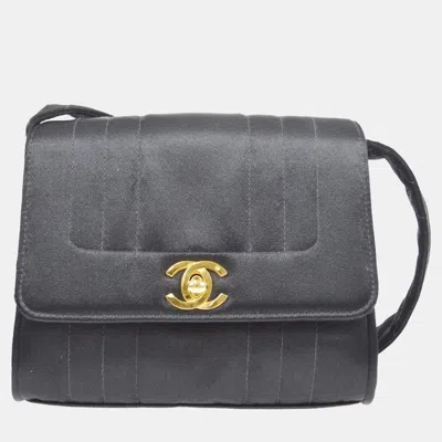 Pre-owned Chanel Black Satin Straight Flap Mademoiselle Shoulder Bag