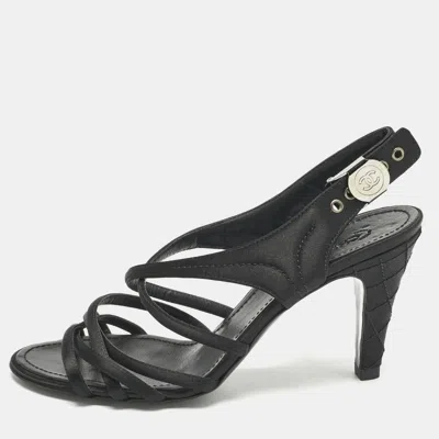 Pre-owned Chanel Black Satin Strappy Cc Buckle Sandals Size 39