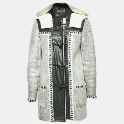 Pre-owned Chanel Black Shearling And Leather Hooded Duffle Coat M