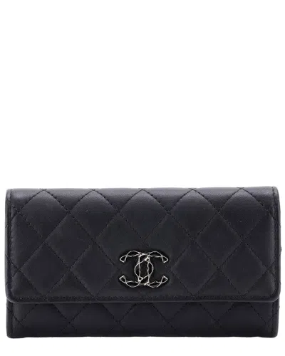 Pre-owned Chanel Black Sheep Leather Cc Flap Wallet Long (authentic Pre-loved)