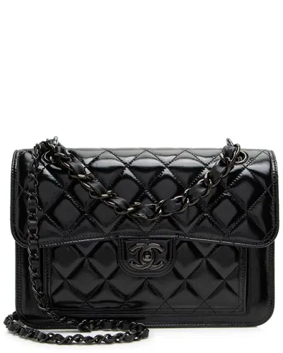 Pre-owned Chanel Black Shiny Calfskin So Black Double You Flap Bag (authentic Pre-loved)