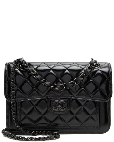 Pre-owned Chanel Black Shiny Crumpled Calfskin So Black Double You Flap Bag (authentic  Pre-loved)