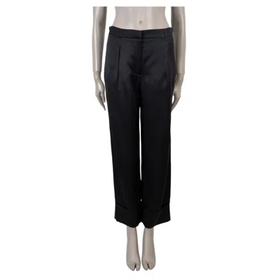 Pre-owned Chanel Black Silk 11k Pleated Straight Pants 38 S