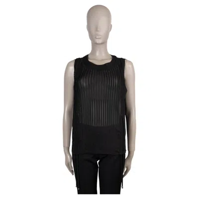Pre-owned Chanel Black Silk 14p Striped Semi Sheer Tank Top Shirt 40 M