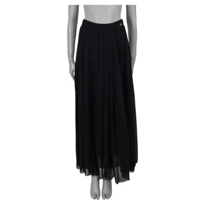 Pre-owned Chanel Black Silk 16a Rome Pleated Maxi Skirt 38 S
