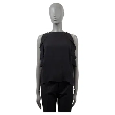 Pre-owned Chanel Black Silk 2019 19b Ruffled Sleeveless Blouse Shirt 38 S