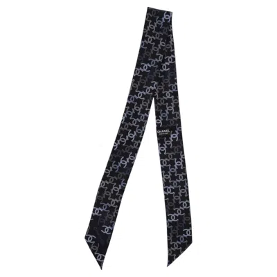 Pre-owned Chanel Black Silk 21b Cc Slim Bandeau Scarf
