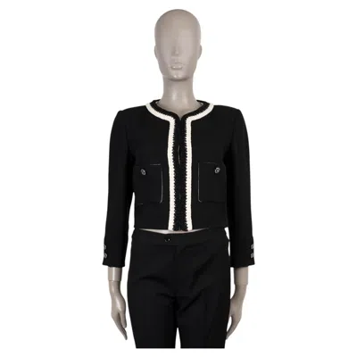 Pre-owned Chanel Black Silk 22c Dubai Braid Trim Cropped Crepe Jacket 38 S