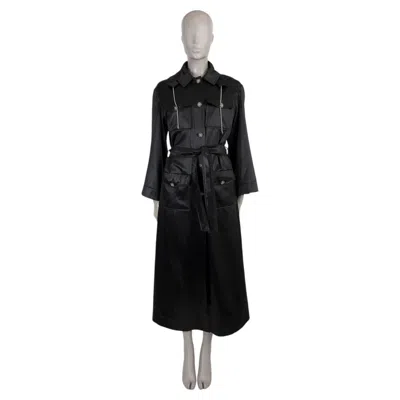 Pre-owned Chanel Black Silk 25a Hangzhou Ovesized Maxi Trench Coat Jacket 34 Fits 38 S