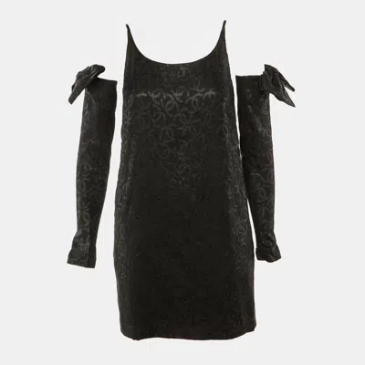 Pre-owned Chanel Black Silk Cc Embellished Glove Detail Mini Dress M