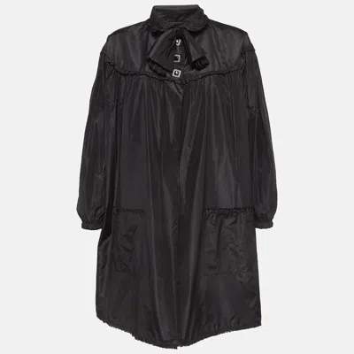 Pre-owned Chanel Black Silk Gathered Yoke Mid-length Coat M