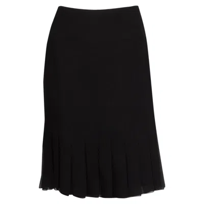 Pre-owned Chanel Black Silk Pleated Hem Skirt 44 Xl