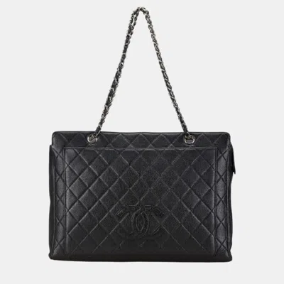 Pre-owned Chanel Black Silver Caviar Skin Coco Mark Chain Tote Bag
