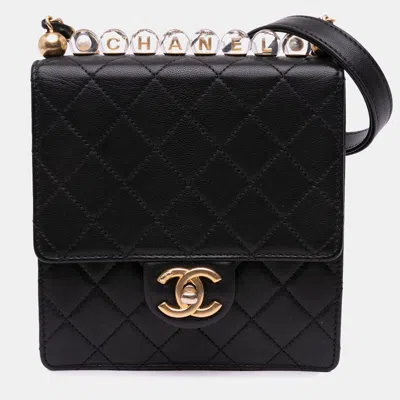 Pre-owned Chanel Black Small Lambskin Chic Pearls Flap Bag