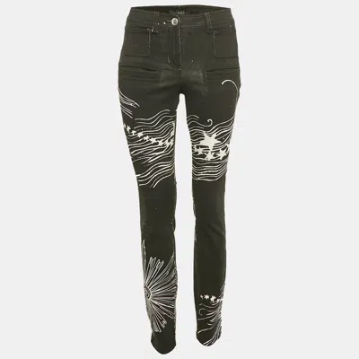 Pre-owned Chanel Black Start Print Denim High Rise Denim S Waist 26"