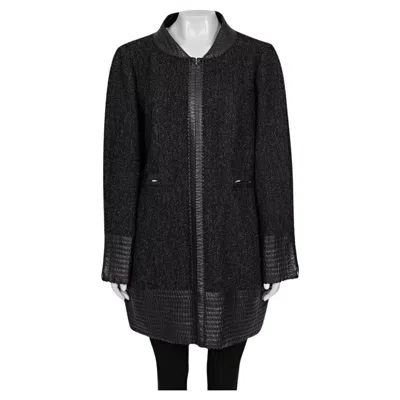 Pre-owned Chanel Black Straight Silver Hardware Coat Sz.xl