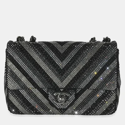 Pre-owned Chanel Black Strass Cc Chevron Mini Flap Bag
