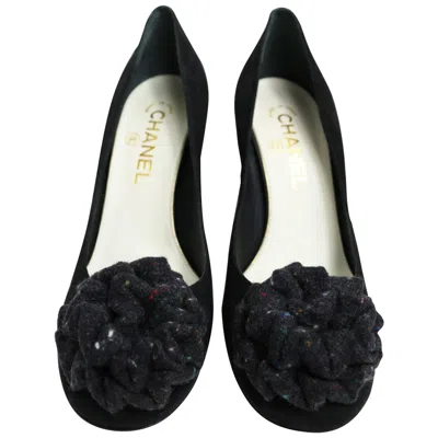 Pre-owned Chanel Black Suede And Tweed Wool Ribbon Shoes