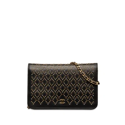 Pre-owned Chanel Black Suede Chain/shoulder Wallet ()