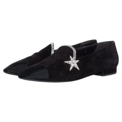 Pre-owned Chanel , Black Suede Comet Star Loafer