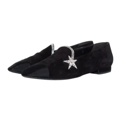 Pre-owned Chanel , Black Suede Comet Star Loafer
