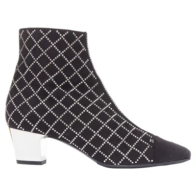 Pre-owned Chanel Black Suede Crystal Heel Boots