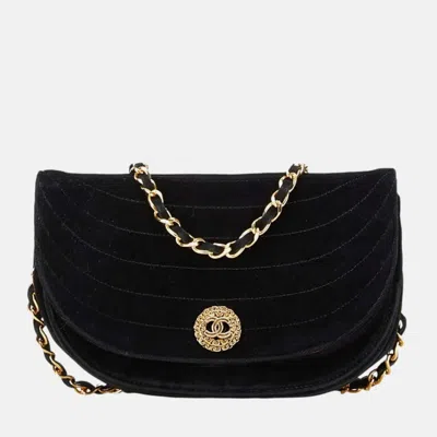 Pre-owned Chanel Black Suede Half Moon Coco Mark Chain Shoulder Bag