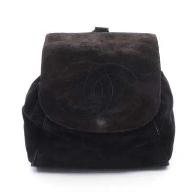 Pre-owned Chanel Black Suede Leather Backpack Handbag ()