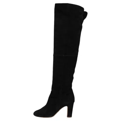 Pre-owned Chanel Black Suede Over-the-knee Boots Eu 38 With Embroidery