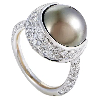 Pre-owned Chanel Black Tahitian Pearl Diamond Gold Ring